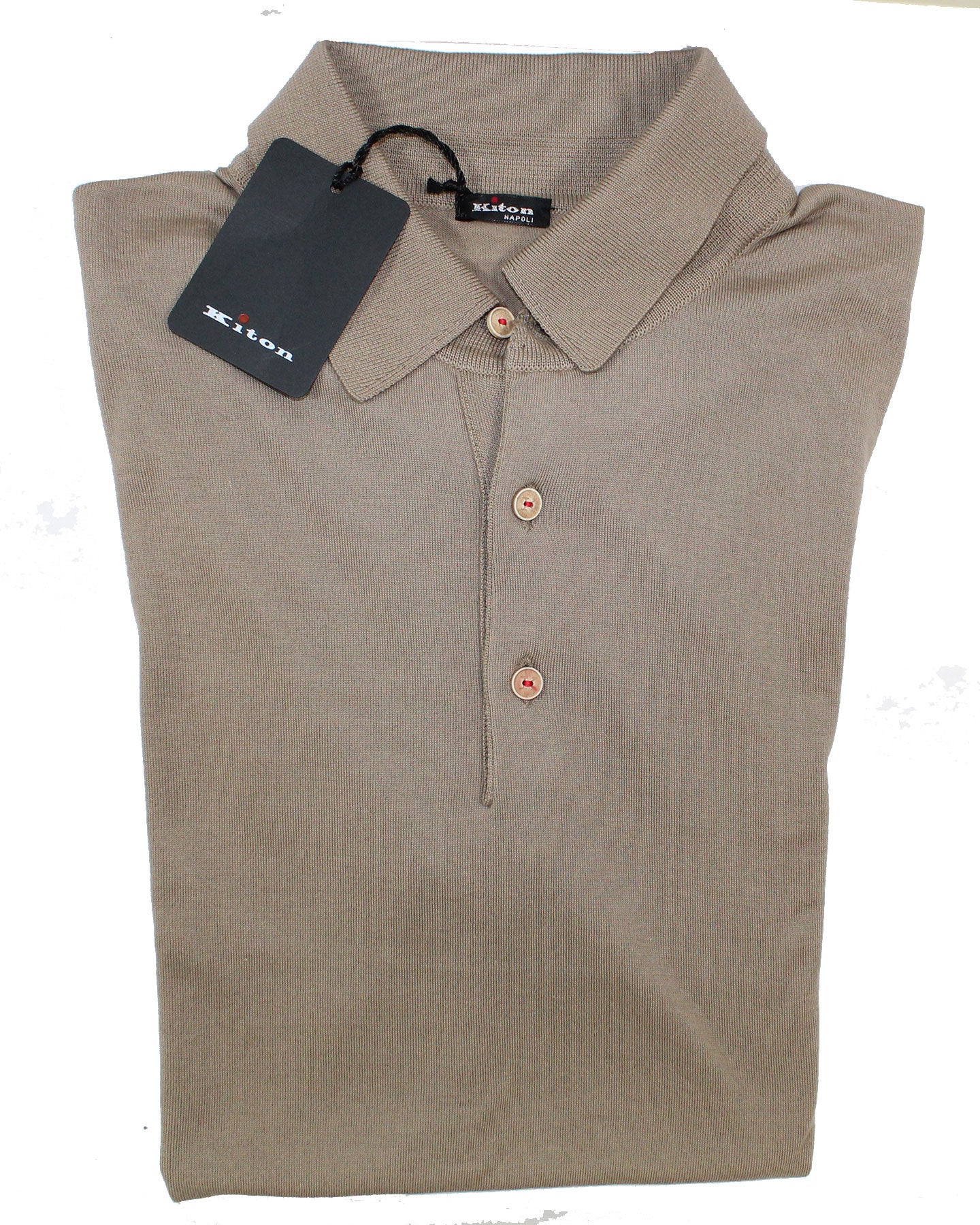 Kiton Polo Shirt Beige With White Logo Sleeve Detail EU 50/ M