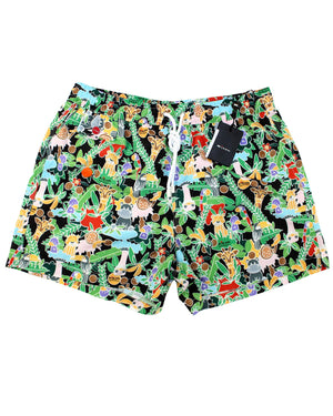 Kiton Swim Shorts L Green Multi Color Jungle - Men Swimwear