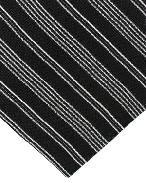 Kiton Sevenfold Tie Black Silver Stripes
