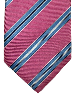 Kiton Silk Tie Pink Blue Stripes Design - Sevenfold Necktie