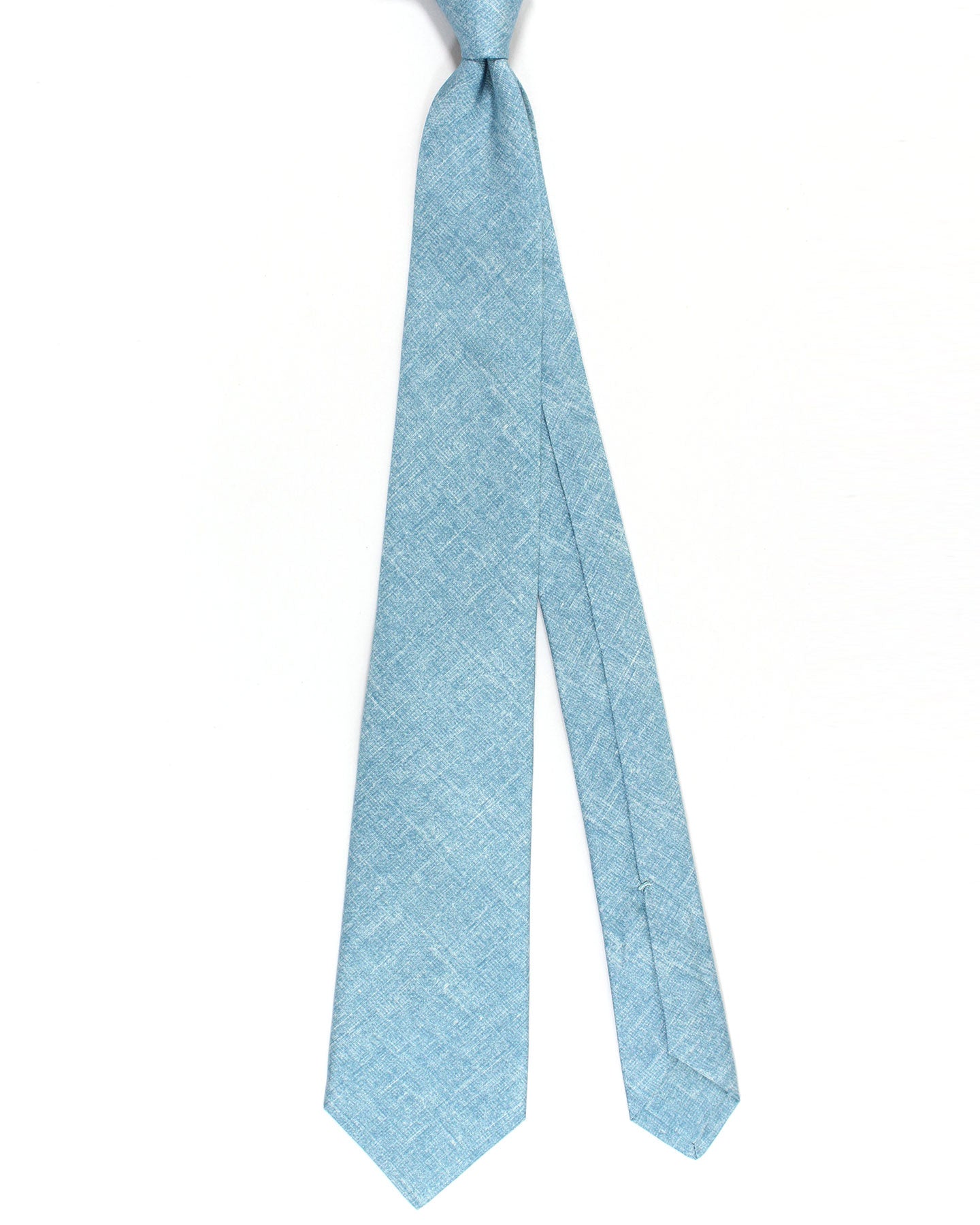 Kiton Sevenfold Tie Blue Solid Design Silk