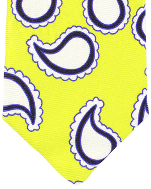 Kiton Tie Lime White Silver Purple Paisley Design - Sevenfold Necktie
