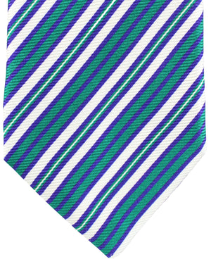 Kiton Tie Turquoise Purple Silver Stripes Design - Sevenfold Necktie