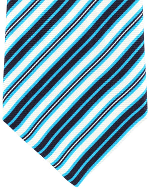 Kiton Tie Aqua Black Stripes Design - Sevenfold Necktie