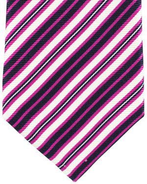 Kiton Tie Magenta Black Stripes Design - Sevenfold Necktie