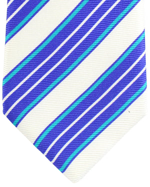 Kiton Tie Purple Aqua Silver Stripes Design - Sevenfold Necktie