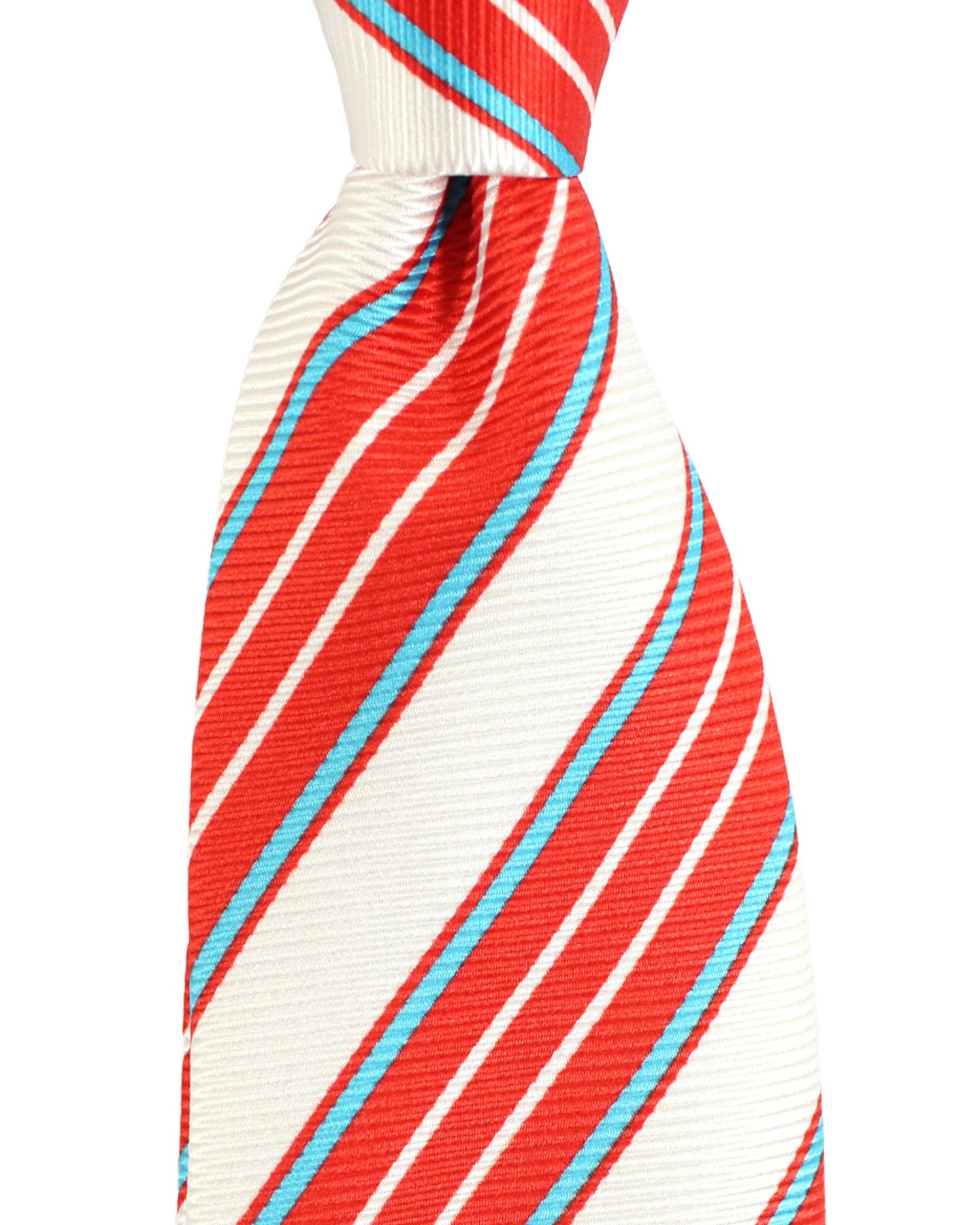Kiton Tie Red Aqua Silver Stripes Design - Sevenfold Necktie