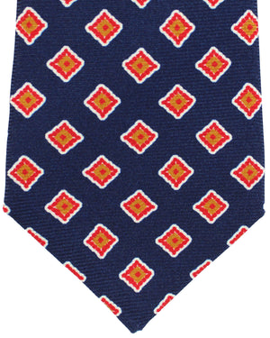 Kiton Tie Navy Red Geometric Design - Sevenfold Necktie