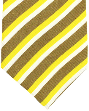 Kiton Tie Taupe Yellow Stripes Design - Sevenfold Necktie