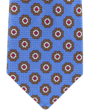 Kiton Tie Periwinkle Blue Brown Geometric - Sevenfold Necktie