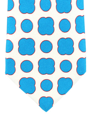 Kiton Tie White Aqua Magenta Geometric Design - Sevenfold Necktie