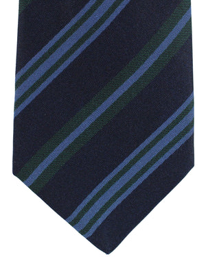 Kiton Tie Navy Green Blue Stripes Design - Sevenfold Necktie