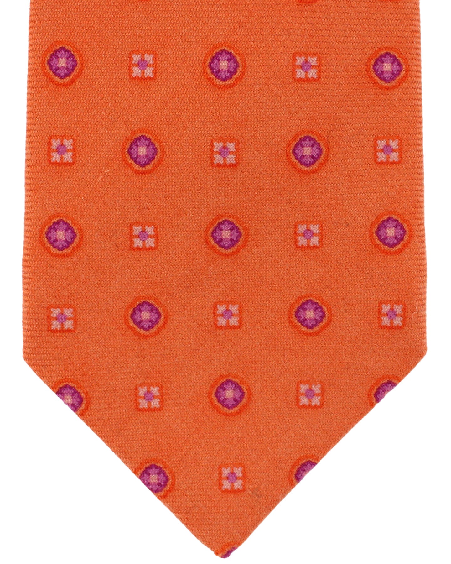 Kiton Tie Orange Geometric Design - Sevenfold Necktie