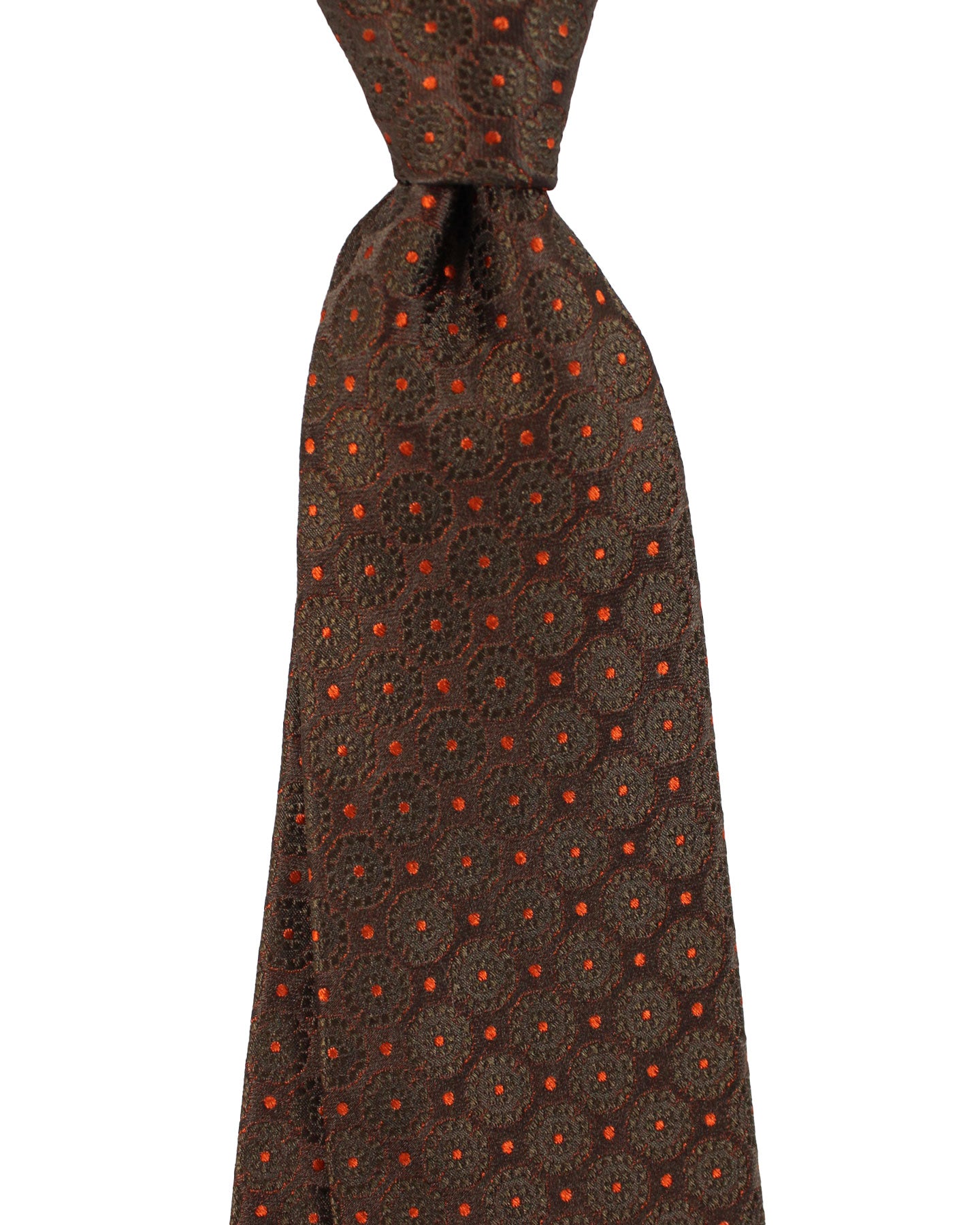 Kiton Tie Brown Orange Geometric Design - Sevenfold Necktie