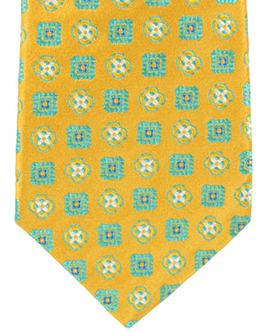 Kiton Tie Mustard Aqua Geometric Design - Sevenfold Necktie