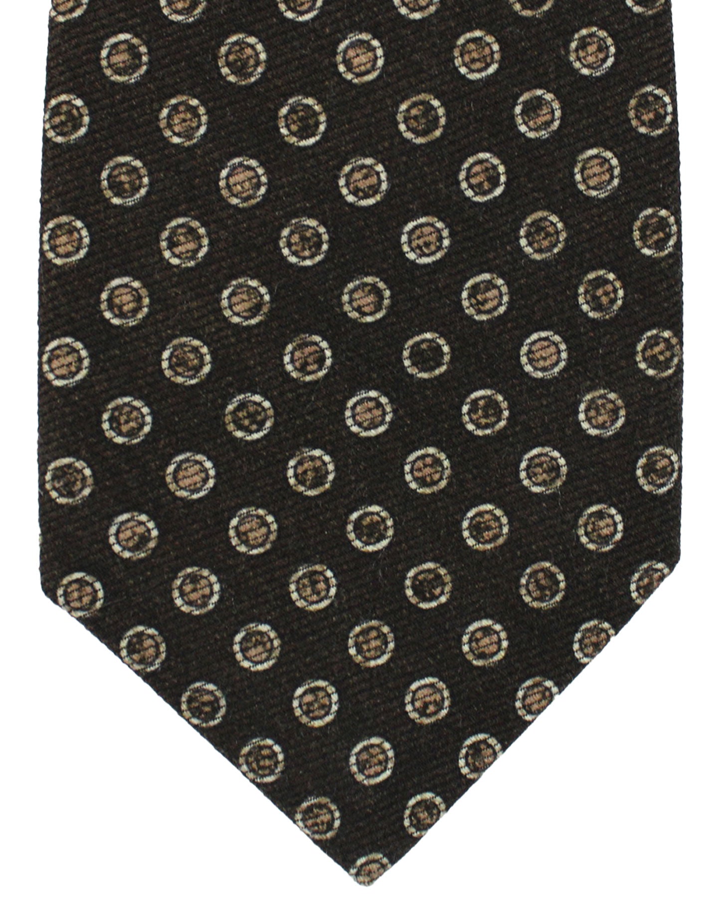 Kiton Wool Silk Tie Brown Polka Dots Design - Sevenfold Necktie