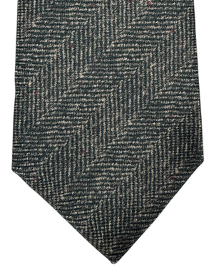 Kiton Sevenfold Tie Taupe Brown Herringbone Design