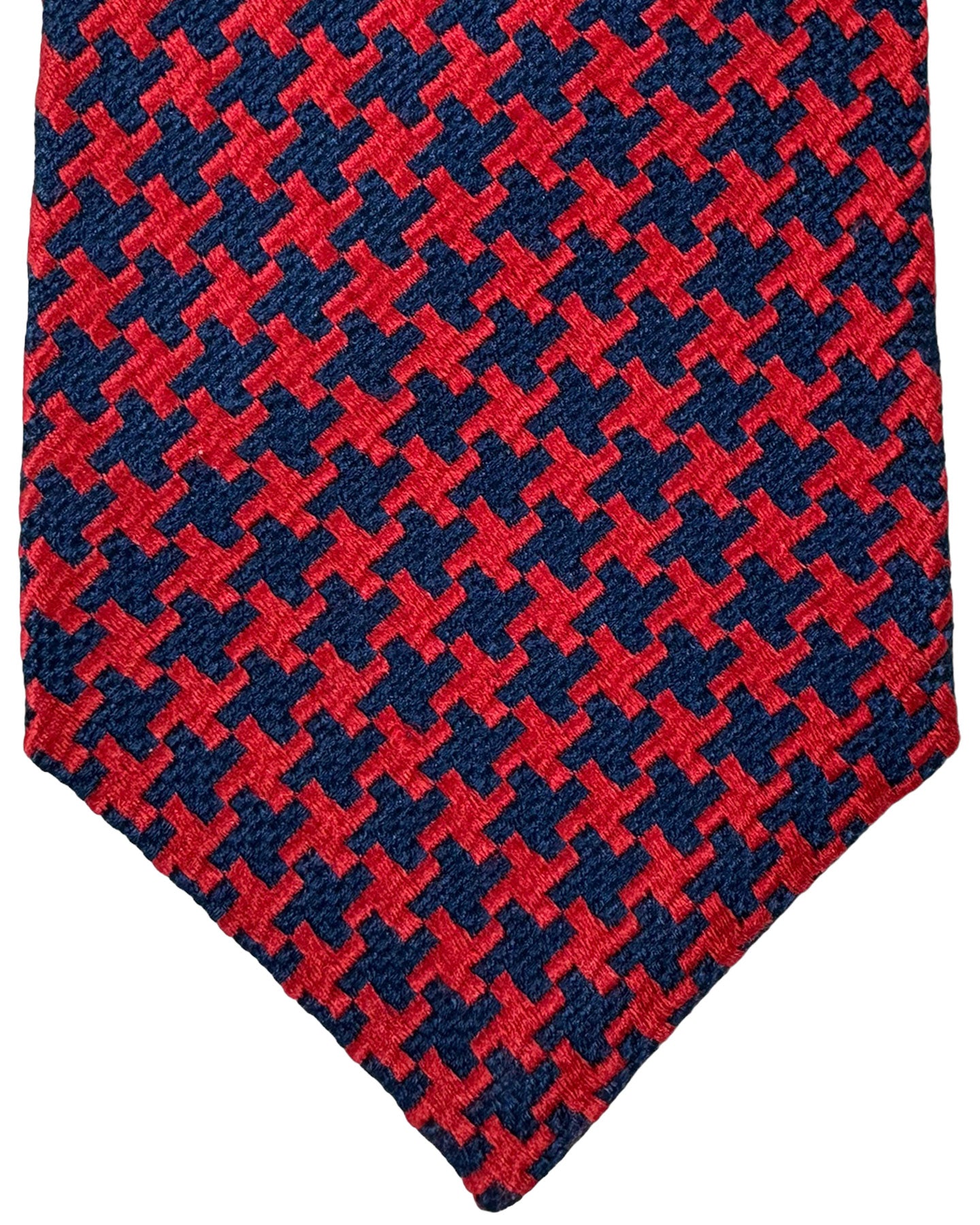 Kiton Silk Tie Navy Red Houndstooth - Sevenfold Necktie