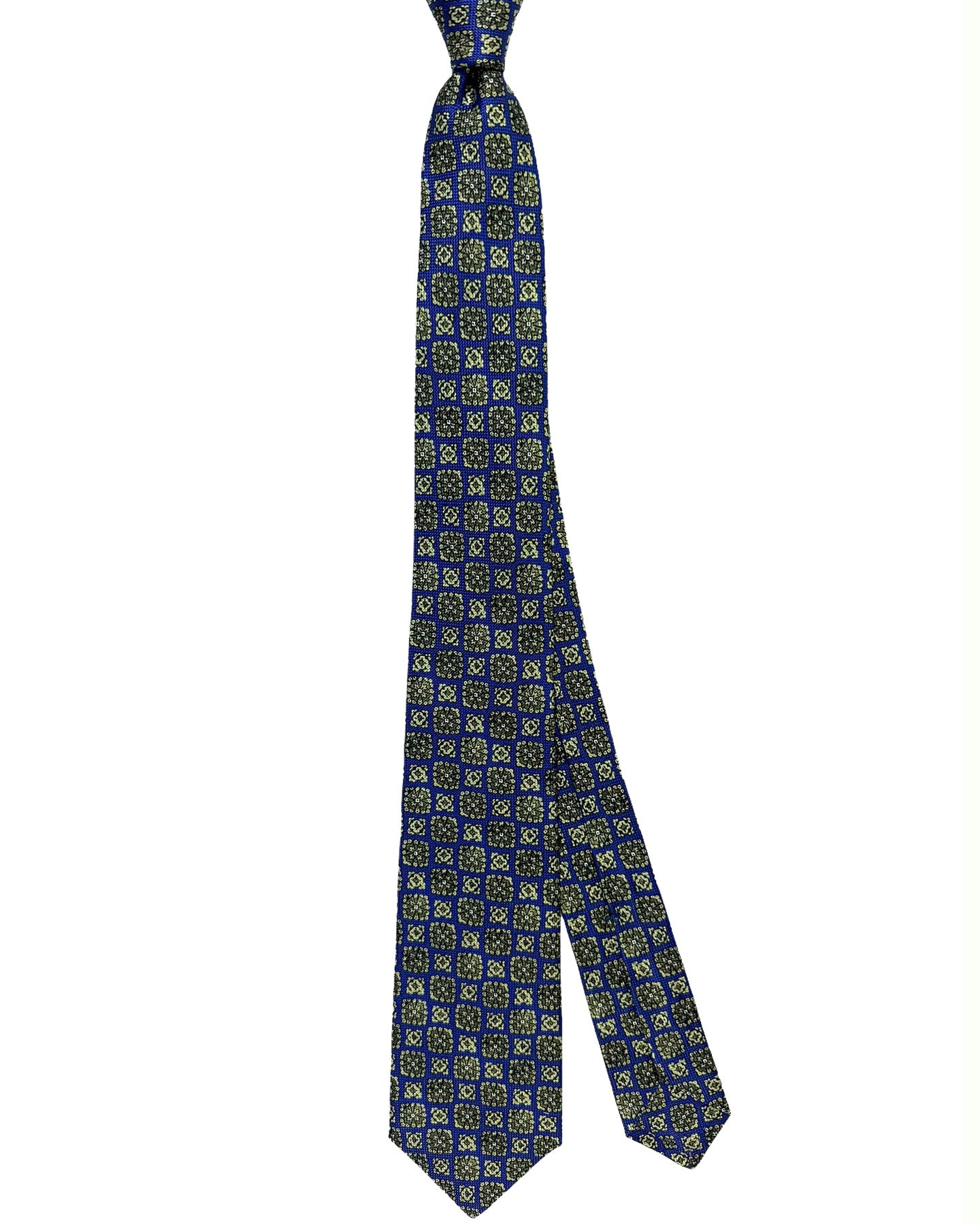 Kiton Tie Purple Forest Green Medallions - Sevenfold Necktie