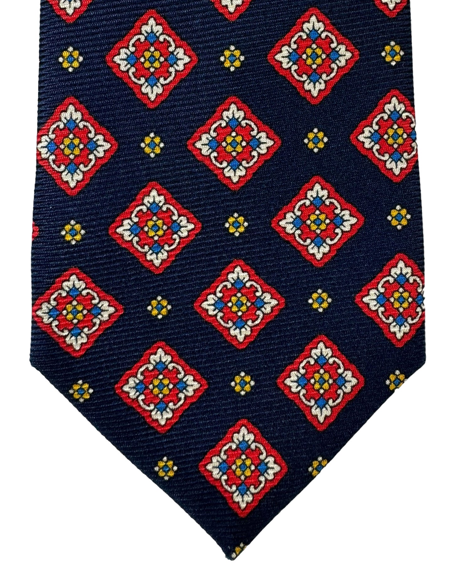 Kiton Tie Dark Blue Red Medallions - Sevenfold Necktie