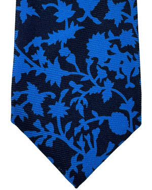 Kiton Tie Dark Blue Royal Blue Floral - Sevenfold Necktie