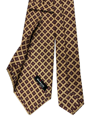 Kiton Tie Dark Taupe Maroon Geometric Flowers- Sevenfold Necktie