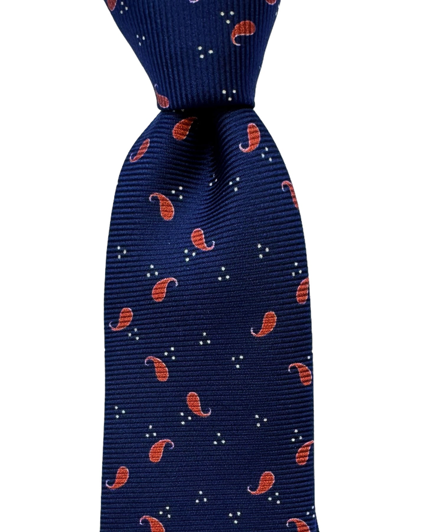 Kiton Tie Dark Blue Orange Paisley - Sevenfold Necktie