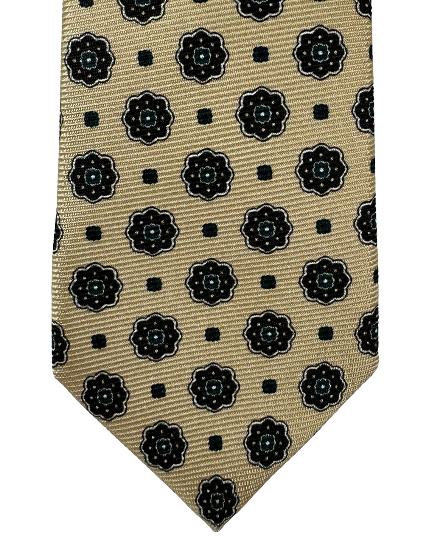 Kiton Tie Taupe Brown Mini Floral - Narrow Sevenfold Necktie