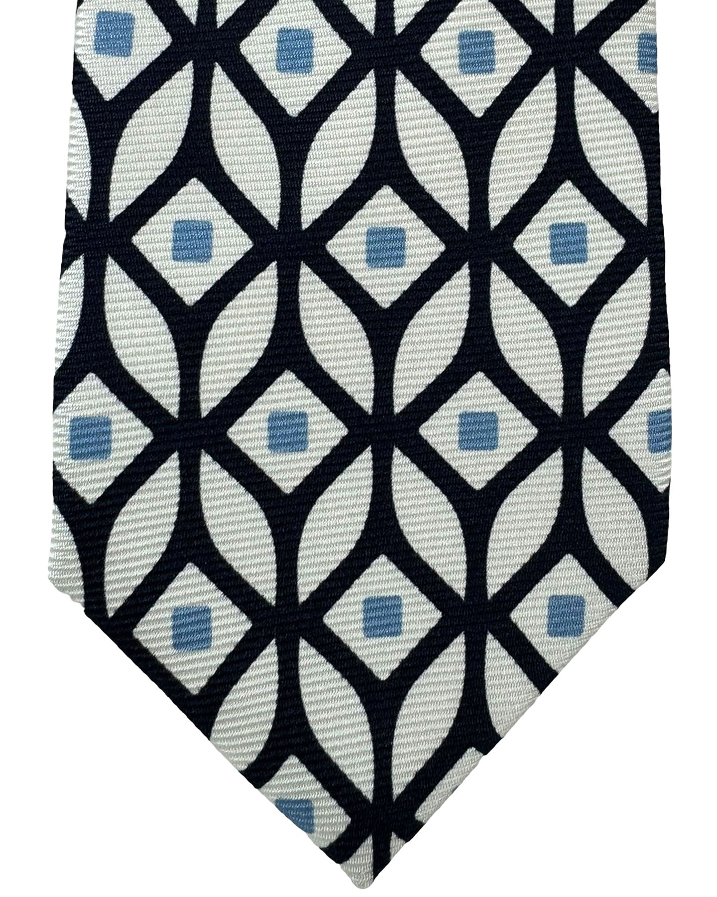 Kiton Tie White Black Blue Geometric - Sevenfold Necktie