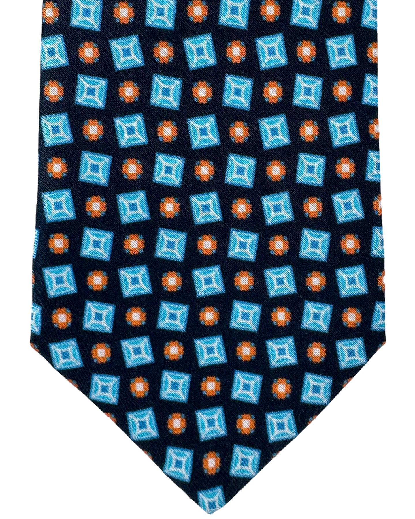 Kiton Tie Black Blue Orange Mini Geometric - Sevenfold Necktie