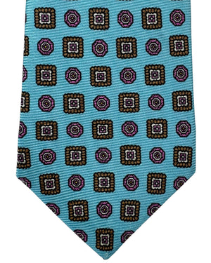 Kiton Tie Sky Blue Pink Brown Medallions - Sevenfold Necktie