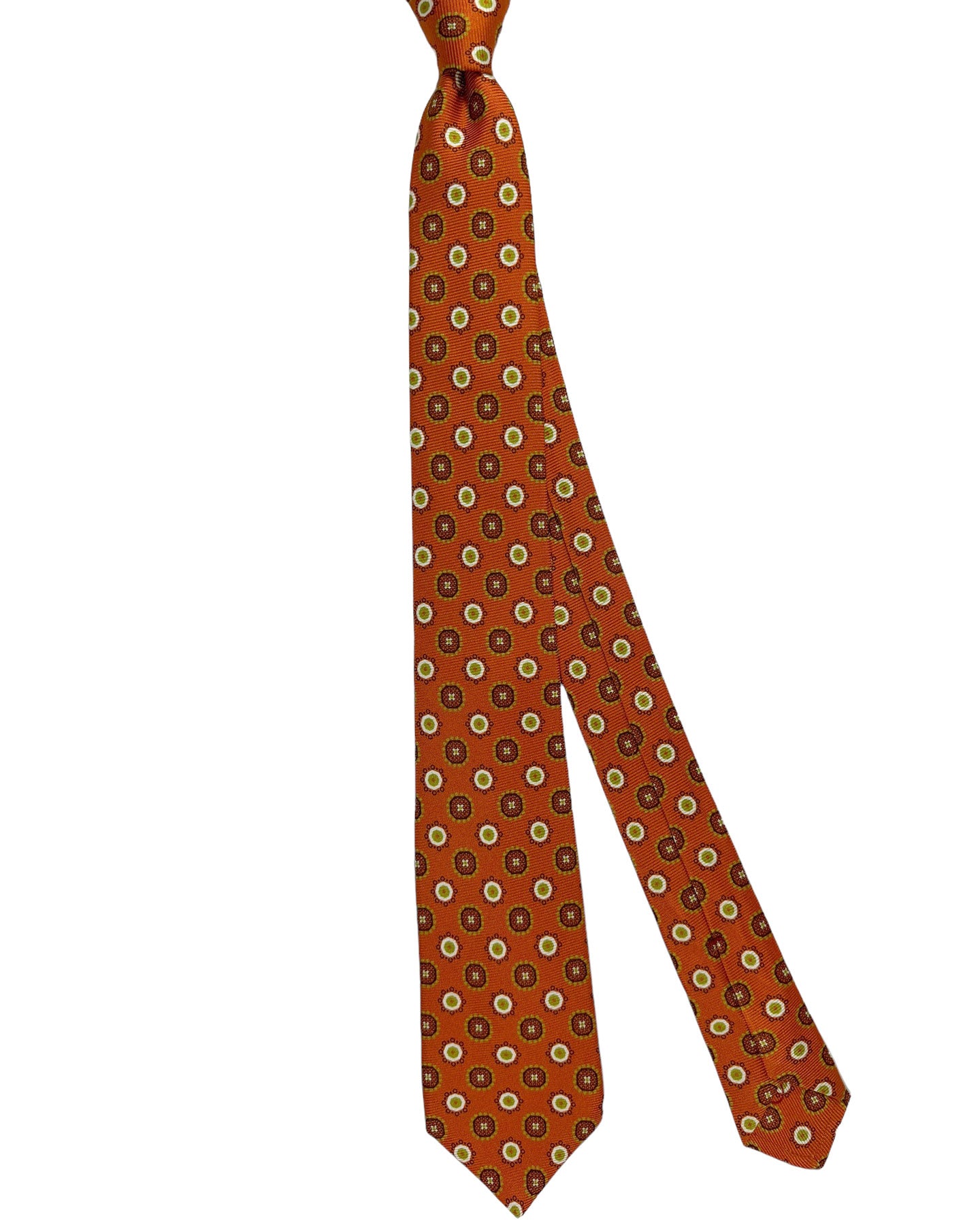 Kiton Tie Orange Brown Olive Geometric Floral - Sevenfold Necktie