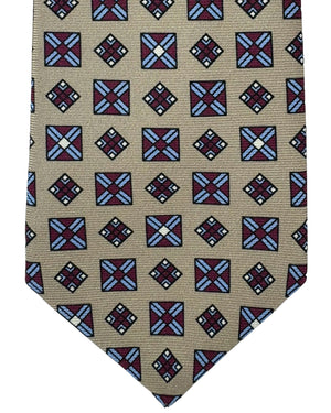 Kiton Tie Taupe Maroon Blue Geometric - Sevenfold Necktie