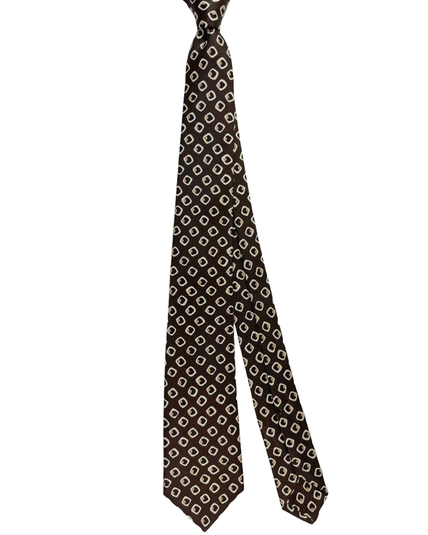 Kiton Tie Dark Brown Geometric - Sevenfold Necktie