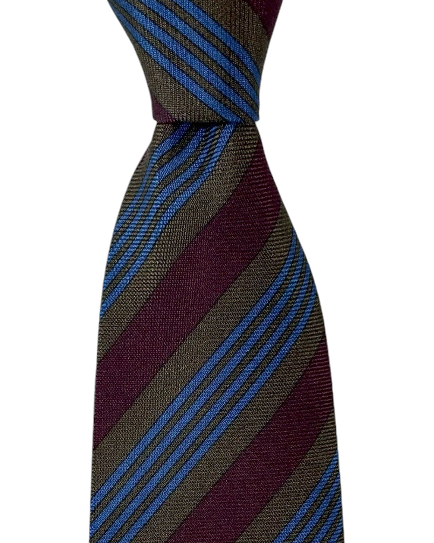 Kiton Tie Brown Maroon Dark Blue Stripes - Sevenfold Necktie