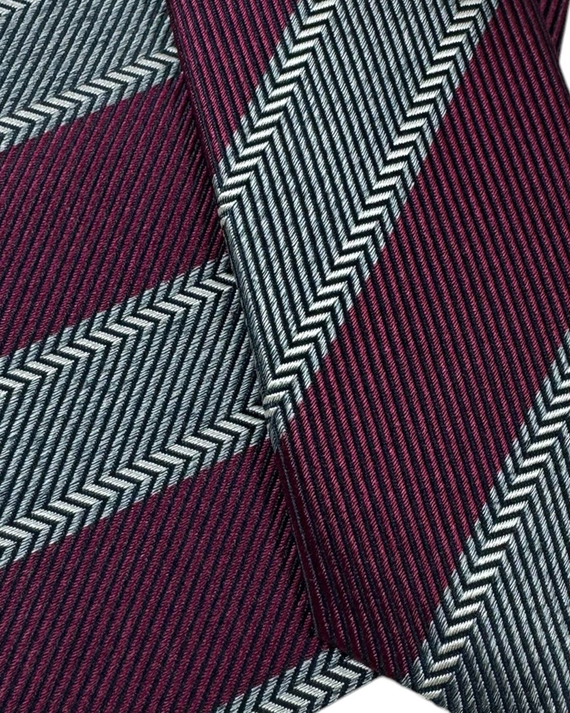 Kiton Tie Maroon Gray Stripes - Sevenfold Necktie