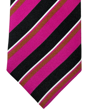 Kiton Tie Pink Brown Black Stripes - Sevenfold Necktie