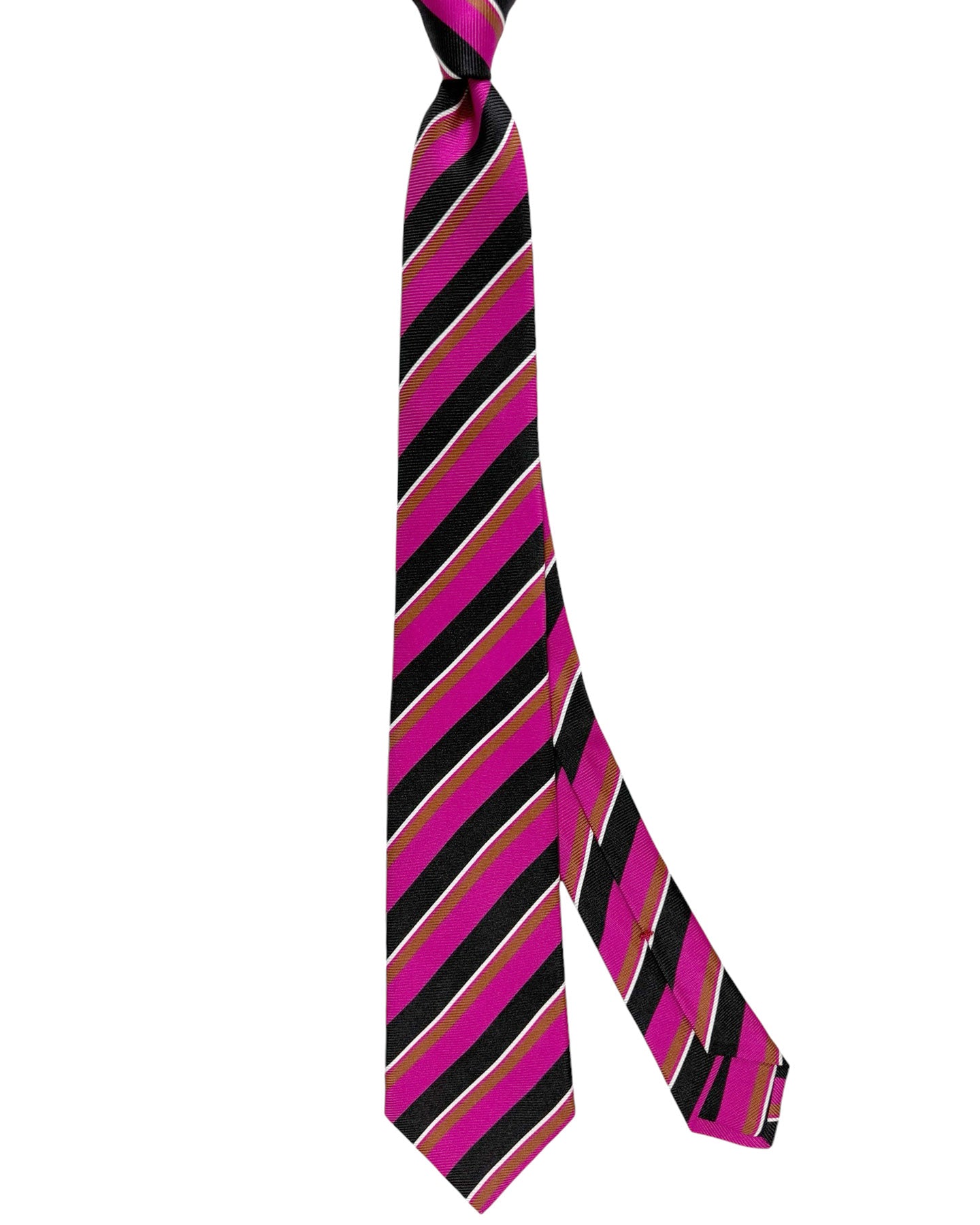 Kiton Tie Pink Brown Black Stripes - Sevenfold Necktie