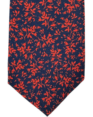 Kiton Tie Dark Blue Orange Leaves - Sevenfold Necktie