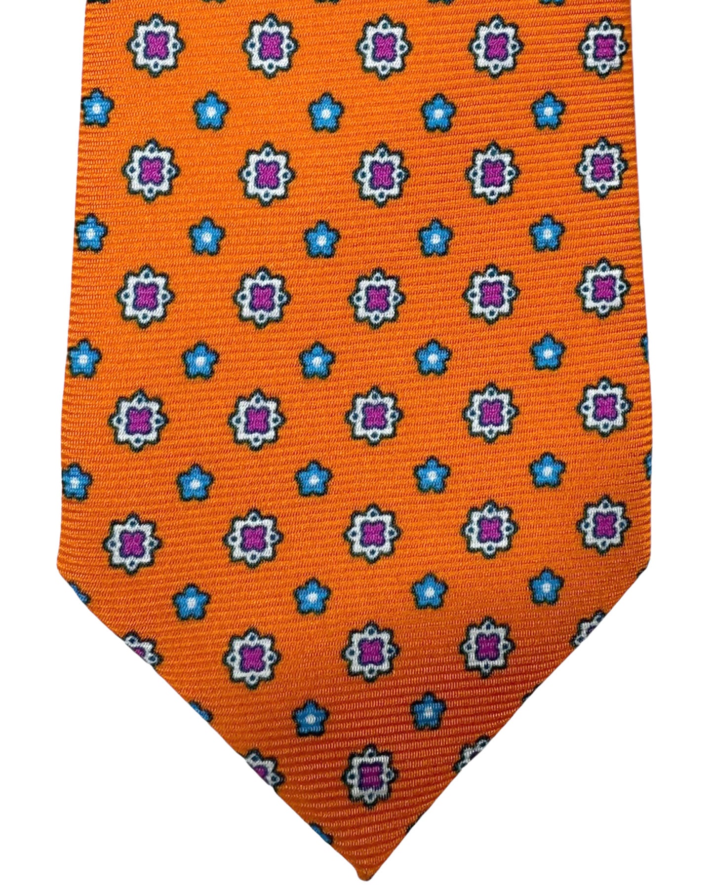 Kiton Tie Orange Blue Purple Mini Floral - Sevenfold Necktie