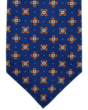 Kiton Tie Royal Blue Orange Mini Floral - Sevenfold Necktie