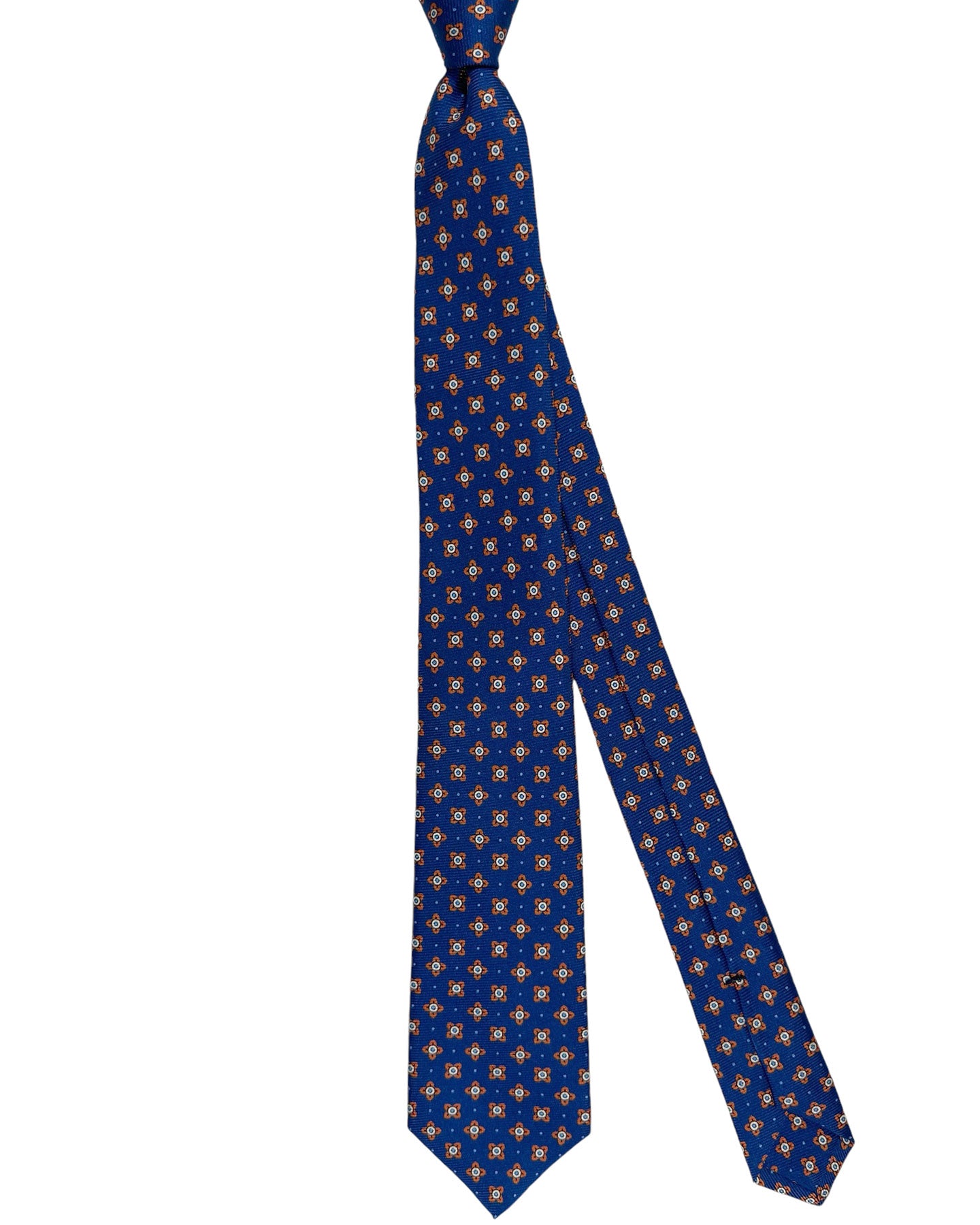 Kiton Tie Royal Blue Orange Mini Floral - Sevenfold Necktie