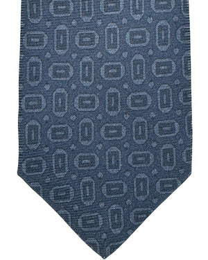 Kiton Tie Gray Black Geometric - Sevenfold Necktie 