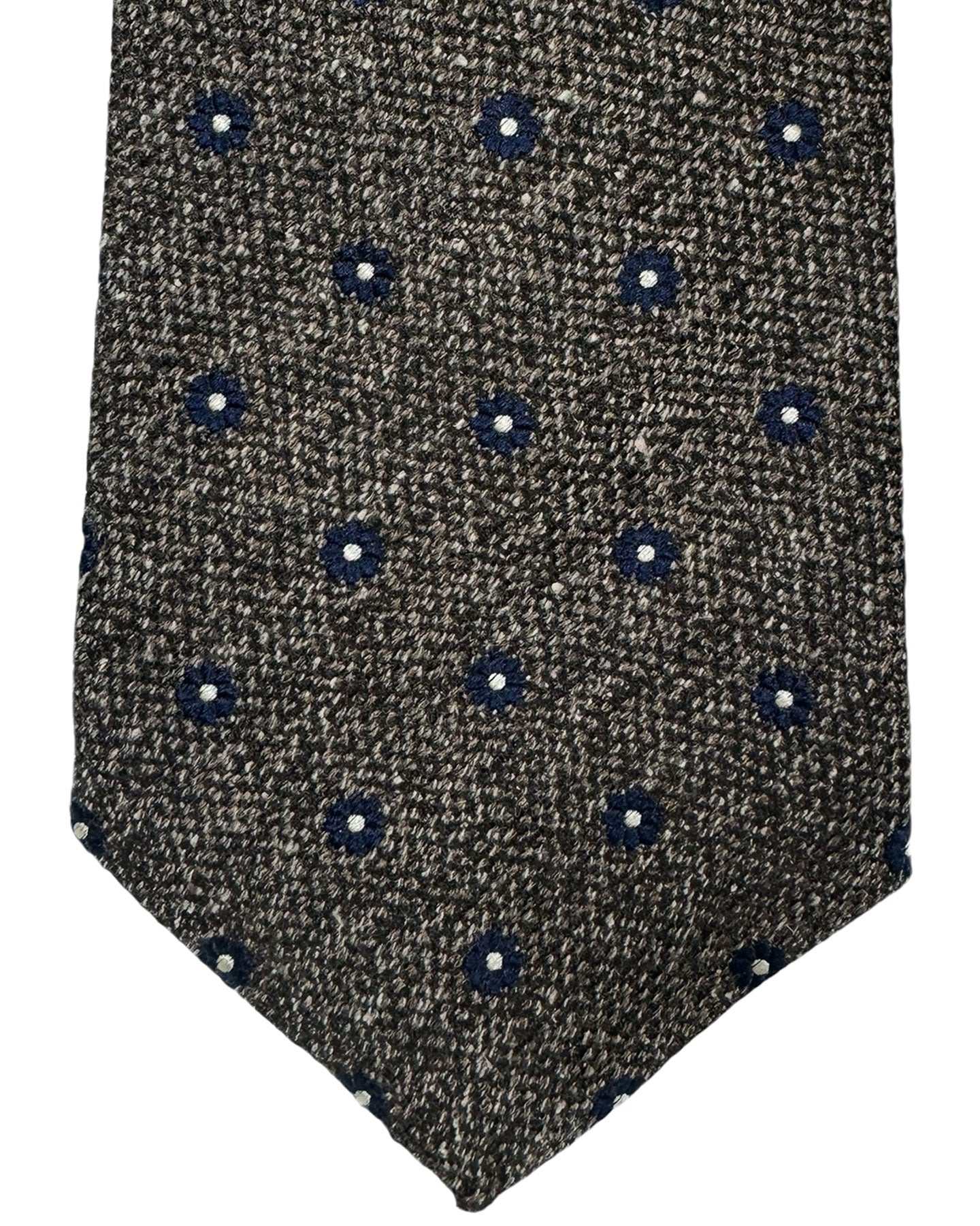 Kiton Tie Gray Dark Blue Mini Floral - Sevenfold Necktie