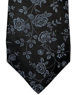 Kiton Tie Black Gray Floral - Sevenfold Necktie