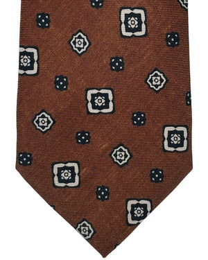 Kiton Tie Brown Black White Medallion - Sevenfold Necktie