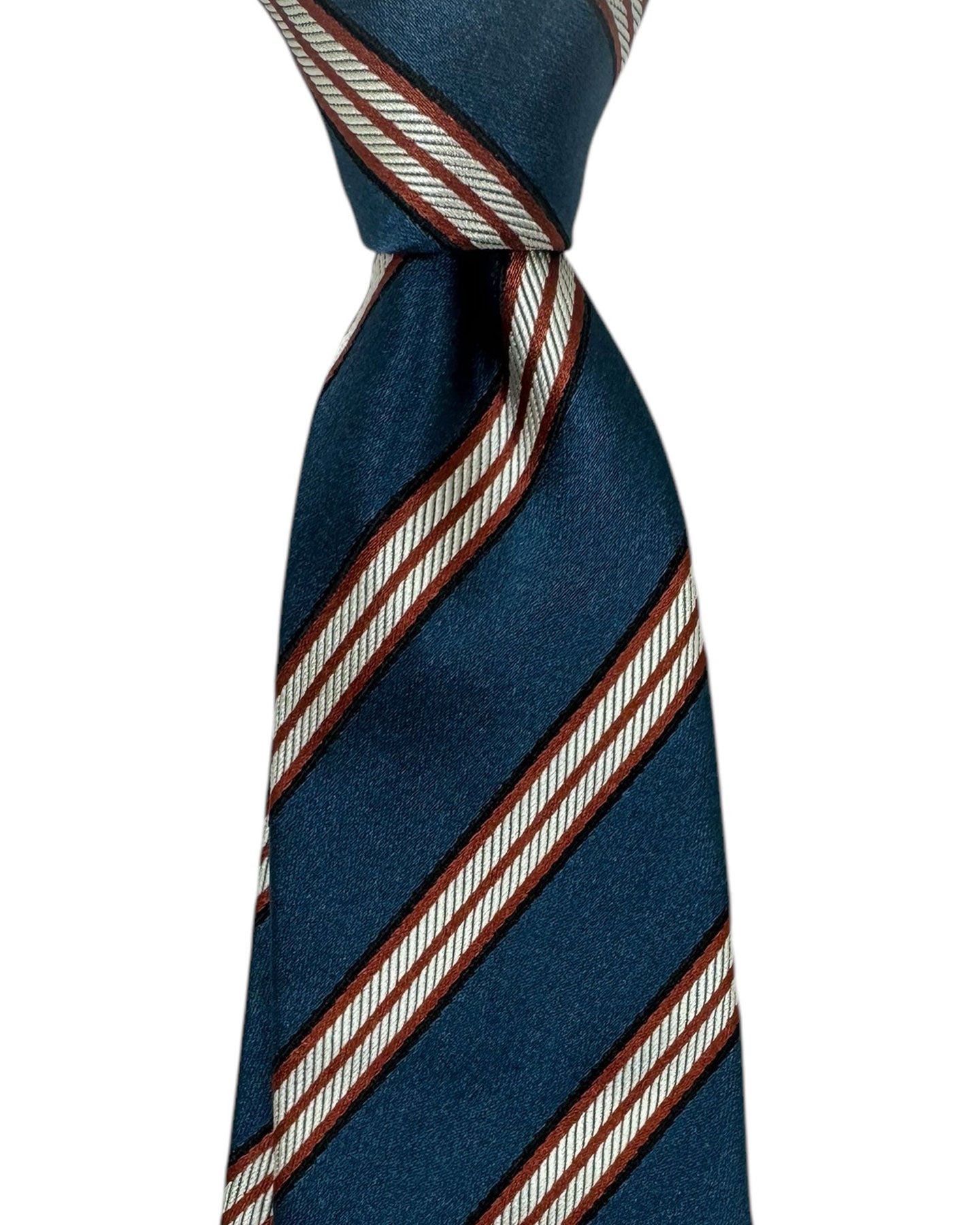 Kiton Silk Tie Midnight Blue Brown Stripes Design - Sevenfold Necktie