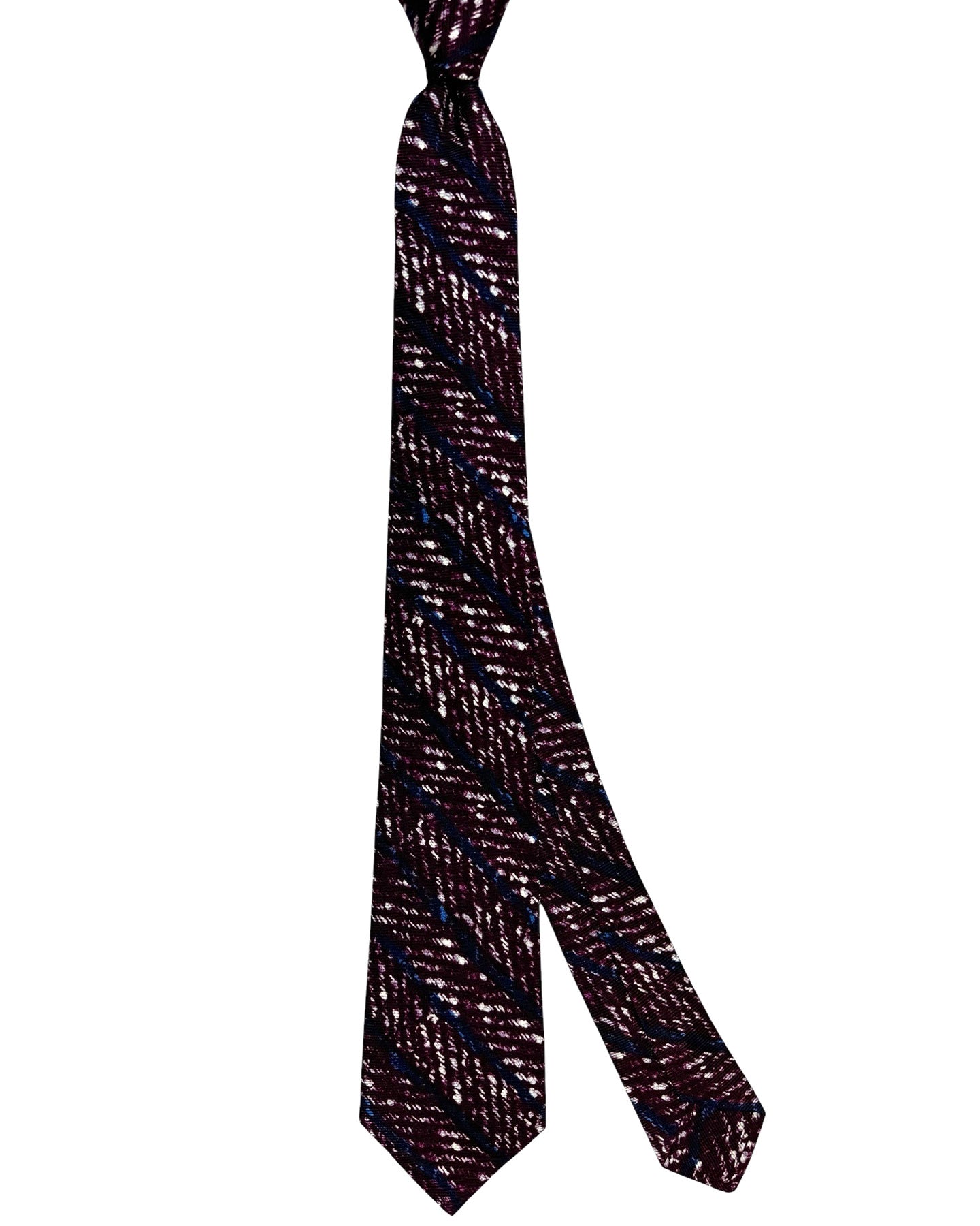 Kiton Silk Tie Purple Dark Blue Herringbone & Stripes Design - Sevenfold Necktie