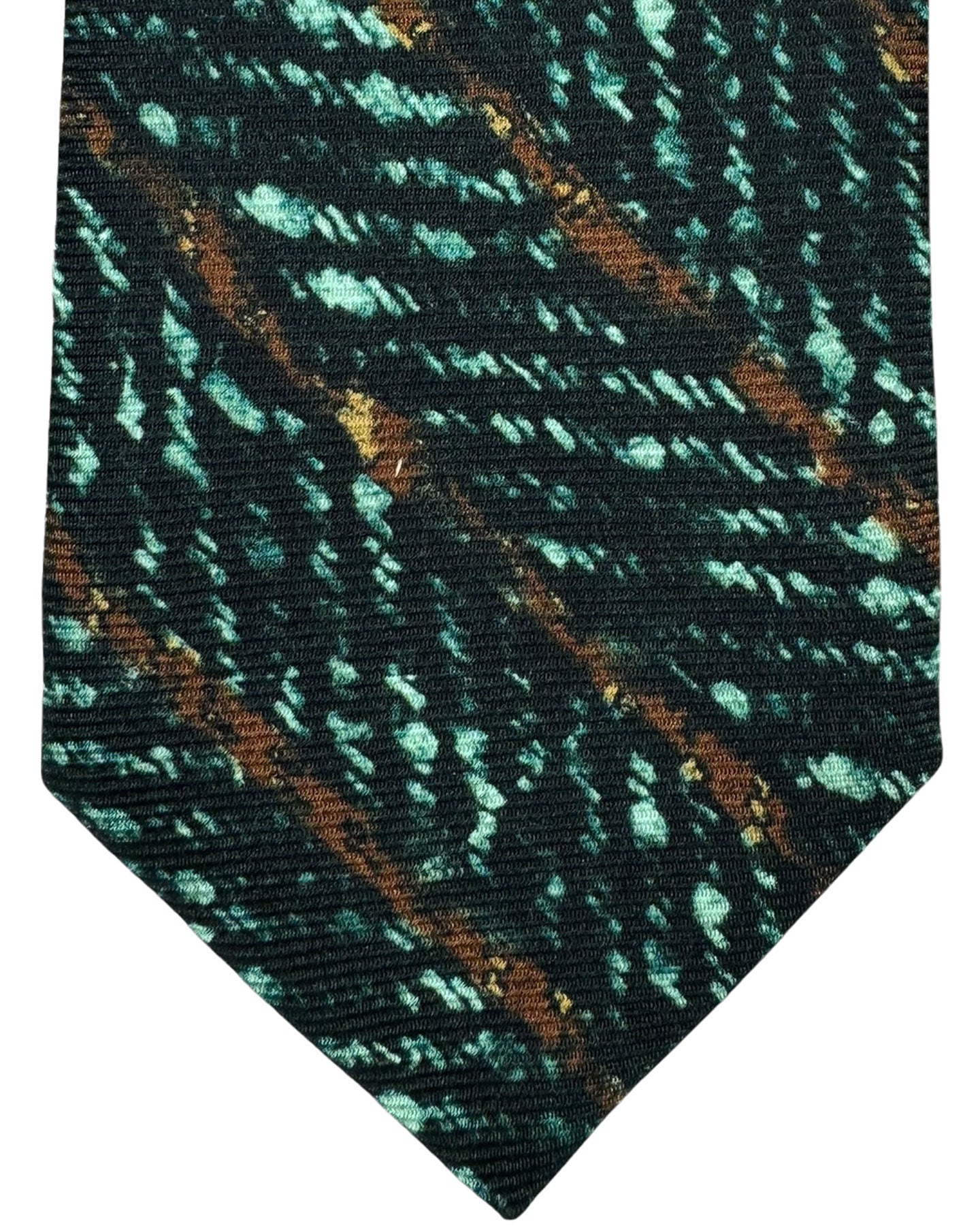 Kiton Silk Tie Green Brown Herringbone & Stripes Design - Sevenfold Necktie