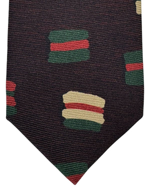 Kiton Silk Tie Dark Brown Green Design - Sevenfold Necktie